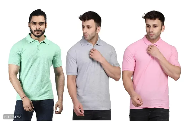 Fidato Men's Solid Polo Neck T-Shirt- Pack of 3-thumb0