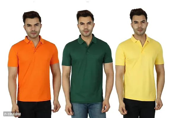 Fidato Men's Solid Polo Neck T-Shirt- Pack of 3