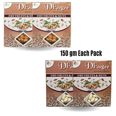 Dfoogee Natural  2 Almond  2 Whole Cashew Nuts 600 gm Pack (150 gm each)
