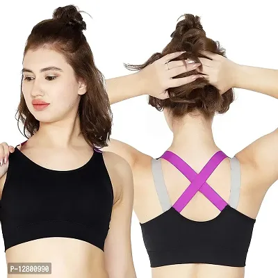 Womens Sports Bra Seamless Racerback Removable Padded Support Yoga Gym Stretch Activewear Workout Fitness Cross Back