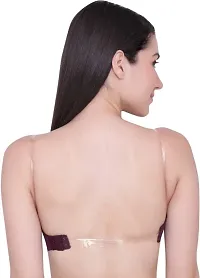 Women's Poly Cotton Padded Wired Push-Up Bra Stylish Backless Transparent Strap-thumb1