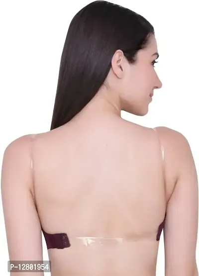 Women's Poly Cotton Padded Wired Push-Up Bra Stylish Backless Transparent Strap-thumb2