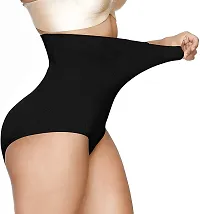 Women Tummy Control Shapewear Thong Seamless Panties Hi-Waist Body Shaper Underwear (L, Black)-thumb2