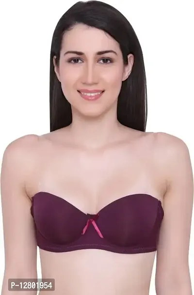 Women's Poly Cotton Padded Wired Push-Up Bra Stylish Backless Transparent Strap