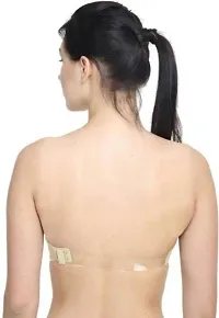 Women's Poly Cotton Padded Wired Push-Up Bra Stylish Backless Transparent Strap-thumb1