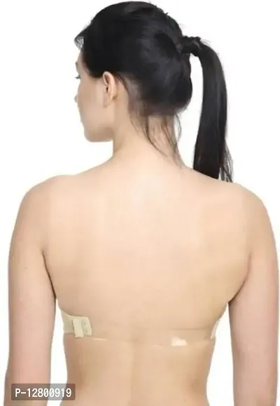 Women's Poly Cotton Padded Wired Push-Up Bra Stylish Backless Transparent Strap-thumb2