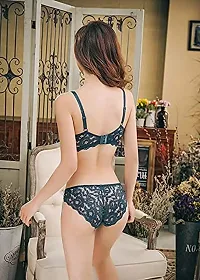 Womens Gorgeous Honeymoon Heavily Padded Lace Wired Push up Bra Panty Bridal Set Green 34B-thumb4