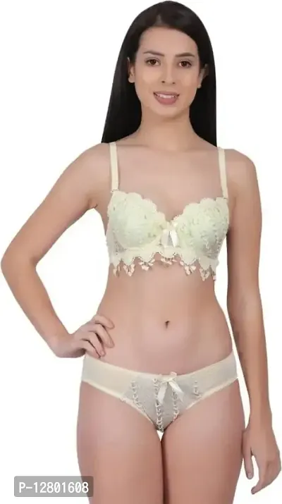 Womens Gorgeous Honeymoon Double Push up Bra Panty Bridal Lemon 36B