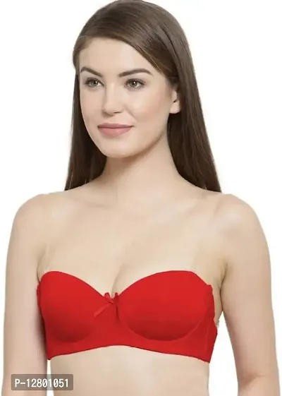 Women's Poly Cotton Padded Wired Push-Up Bra Stylish Backless Transparent Strap-thumb0