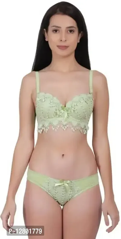 Womens Gorgeous Honeymoon Double Push up Bra Panty Bridal Green 32B