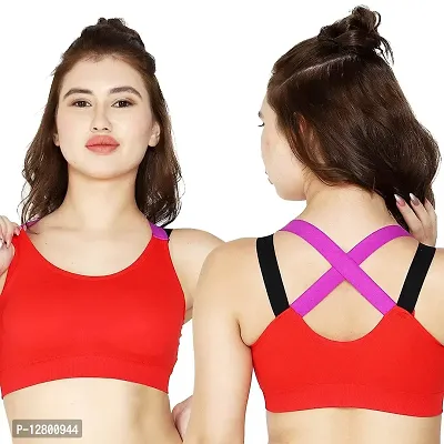 Womens Sports Bra Seamless Comfotable Style Soft Teach Padded Sport Bra Racerback Removable Padded Support Yoga Gym Stretch Activewear Workout Fitness Cross Back Medium Impact Running Red 34B