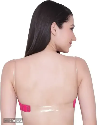 Women's Poly Cotton Padded Wired Push-Up Bra Stylish Backless Transparent Strap-thumb2