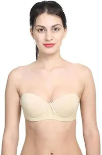 Women's Poly Cotton Padded Wired Push-Up Bra Stylish Backless Transparent Strap-thumb3