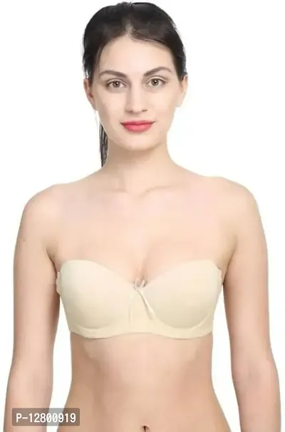 Women's Poly Cotton Padded Wired Push-Up Bra Stylish Backless Transparent Strap-thumb4