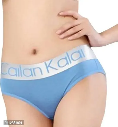 Cailan Kalai Womens Modern Cotton Mid Rise Bikini with Broad Band Panty Light Blue L