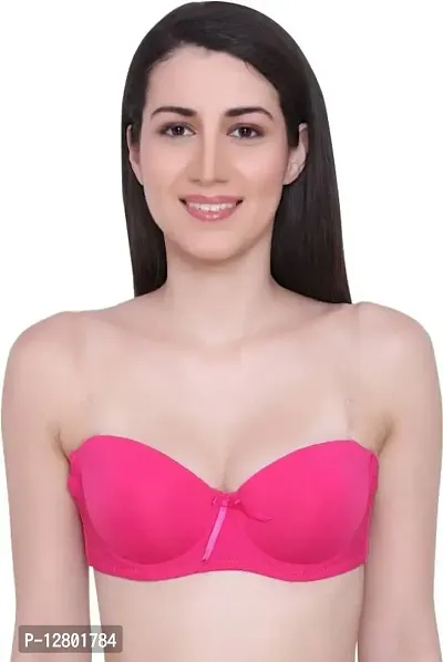 Women's Poly Cotton Padded Wired Push-Up Bra Stylish Backless Transparent Strap