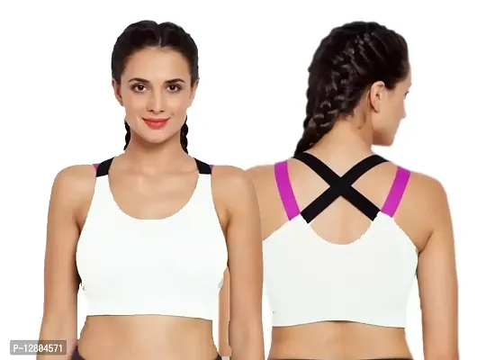 Sports Bras for Women Cross Back Padded Sports Bra Medium Support Workout Running Yoga Gym Bra (M, White)-thumb0