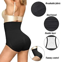 Women Tummy Control Shapewear Thong Seamless Panties Hi-Waist Body Shaper Underwear (L, Black)-thumb3