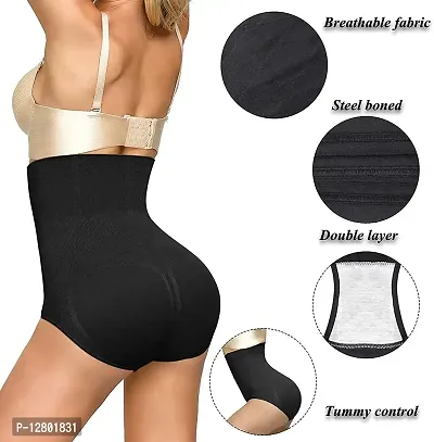 Women Tummy Control Shapewear Thong Seamless Panties Hi-Waist Body Shaper Underwear (L, Black)-thumb4