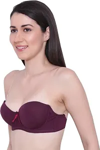 Women's Poly Cotton Padded Wired Push-Up Bra Stylish Backless Transparent Strap-thumb2