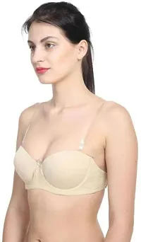 Women's Poly Cotton Padded Wired Push-Up Bra Stylish Backless Transparent Strap-thumb2