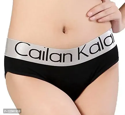 Cailan Kalai Womens Modern Cotton Mid Rise Bikini with Broad Band Panty Black L-thumb0