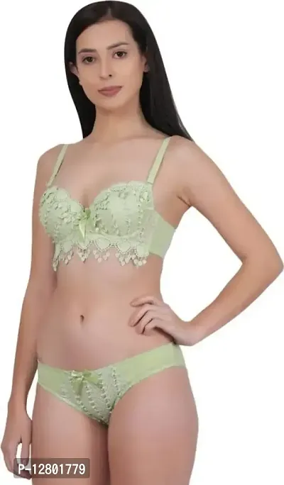 Womens Gorgeous Honeymoon Double Push up Bra Panty Bridal Green 32B-thumb2