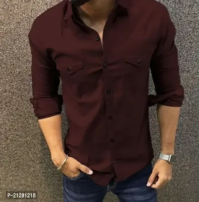 Wine Color Double Pocket Shirt-thumb0