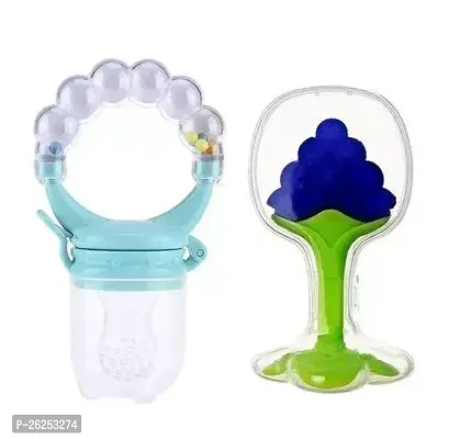 Fruit Shape Silicone Teether Teething Toys for Baby Textured Molar Teeth Soother Massager With Baby Fruit Vegetable Rattle Soother Pacifier Infants Dental Care Baby Teethers Pack of 2