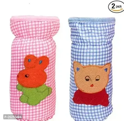 MOM S SIP Stretchable Attractive Overall Printed Baby Feeding Bottle Cover with Holding Strap Set of 2-thumb0