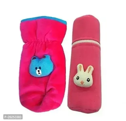 Combo of Baby Soft Velvet Milk Feeding Bottle Cover with Attractive Cartoon on The Front Suitable for 240ml Set of 2