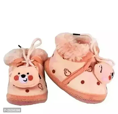 Modern New Born Baby Booties Fancy Socks Cum Shoes with Fur Design for Winter Unisex Pink-thumb0