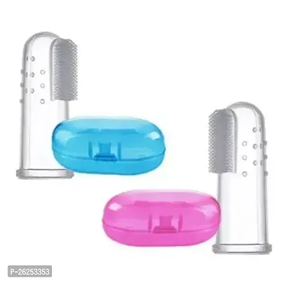 Baby Silicone Finger ToothBrush with case for Easy Cleaning Massaging and Soothing Gums Oral Hygiene Pack of 2