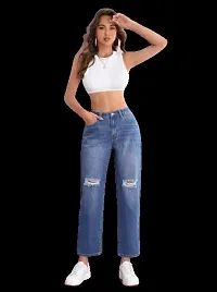 Fabulous Blue Denim Distress Jeans For Women-thumb4