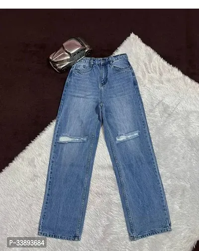 Fabulous Blue Denim Distress Jeans For Women-thumb0