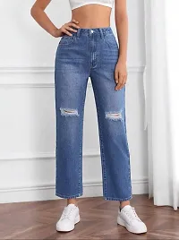 Fabulous Blue Denim Distress Jeans For Women-thumb3