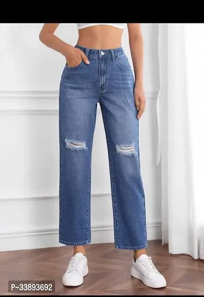 Fabulous Blue Denim Distress Jeans For Women-thumb3