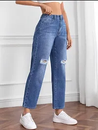 Fabulous Blue Denim Distress Jeans For Women-thumb1