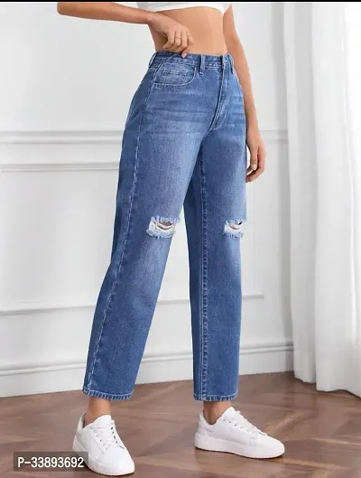 Fabulous Blue Denim Distress Jeans For Women-thumb2