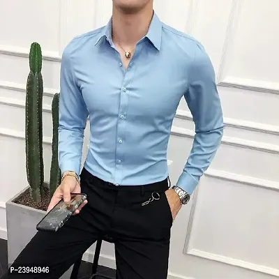 Trending Formal Cotton Blend Solid Long Sleeve For Men-thumb0