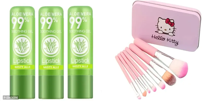 3 Aloe Vera Herbal Lipsticks With One Hello Kitty 7 In 1 Brushes-thumb0