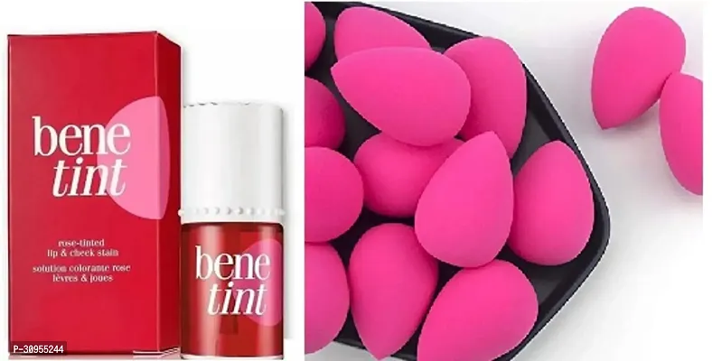 1 puff beauty blender frer with 1 bene tint lip gloss lip and chick tint lip stain rose lip