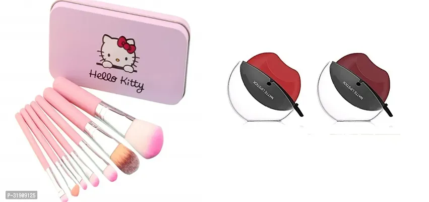 RED AND MAROON APPLE SHAPED LIPSTICKS +7 in 1 hello  kitty  makeup brushes-thumb0