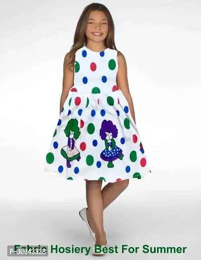 Fabulous White Cotton Blend Printed Frock For Girls