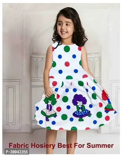 Fabulous White Cotton Blend Printed Frock For Girls