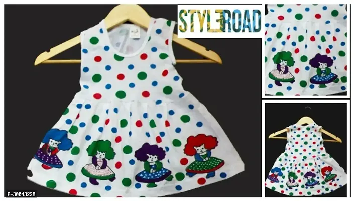 Fabulous White Cotton Blend Printed Frock For Girls