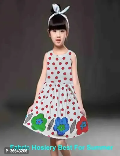 Fabulous White Cotton Blend Printed Frock For Girls