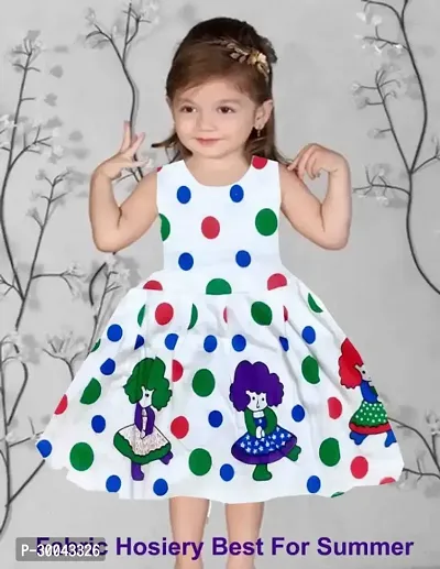 Fabulous White Cotton Blend Printed Frock For Girls