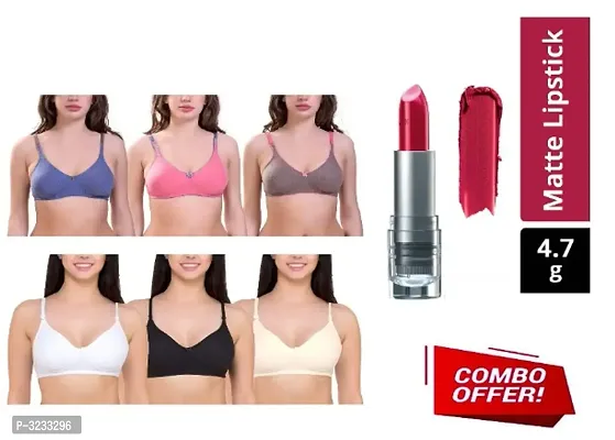 WOMEN TRENDY BRA PACK OF 6 WITH PACK OF 1 LIPSTICK-thumb0