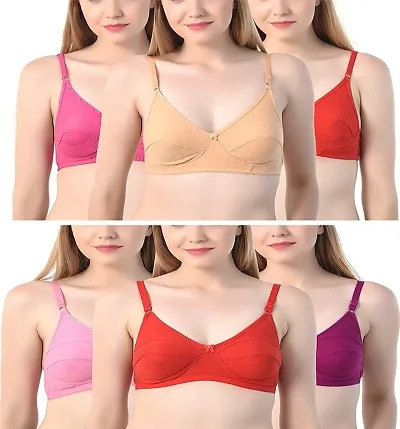 Livenice women girls ladies Padded bra combo bra seamed printed non wired  bra in 3 unique colors Lemon, baby pink, peach (Pack of 3)